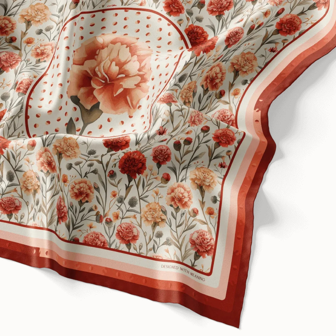 Carnation Flower Silk Scarf 90, Designed With Meaning