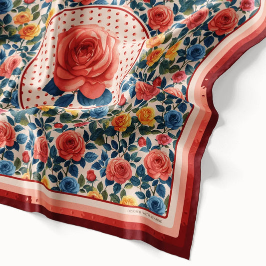 Rose Flower Silk Scarf 90, Designed With Meaning