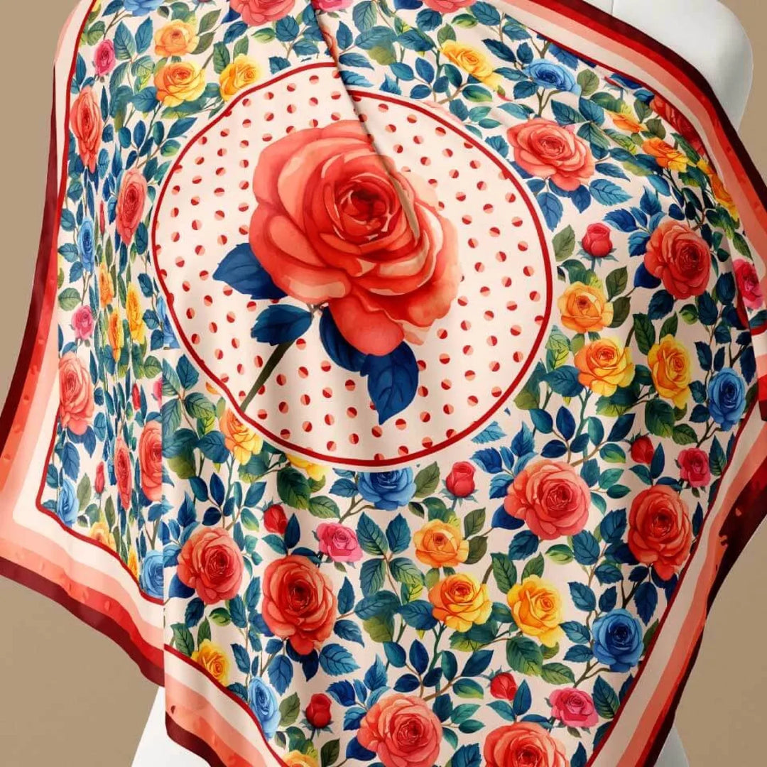 Rose Flower Silk Scarf 90, Designed With Meaning