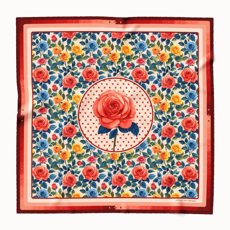 Rose Flower Silk Scarf 90, Designed With Meaning