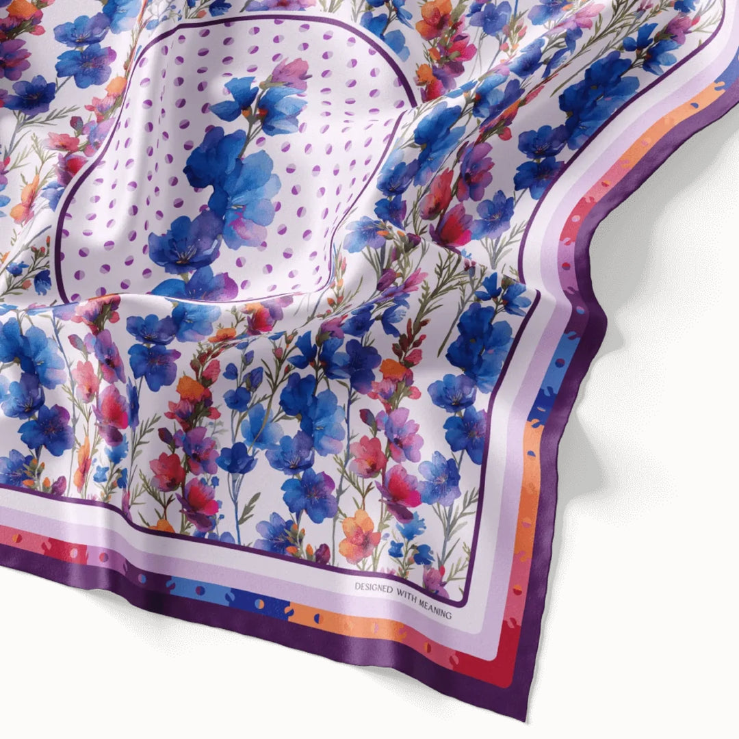 Larkspur Flower Silk Scarf 90, Designed With Meaning