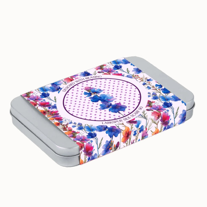 Larkspur Flower Silk Scarf 90, Designed With Meaning