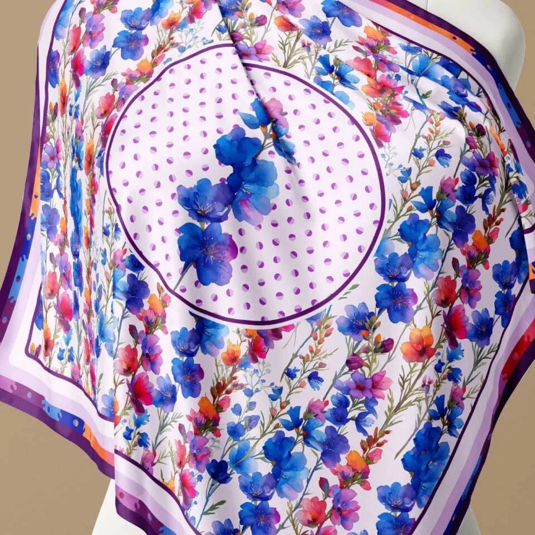 Larkspur Flower Silk Scarf 90, Designed With Meaning