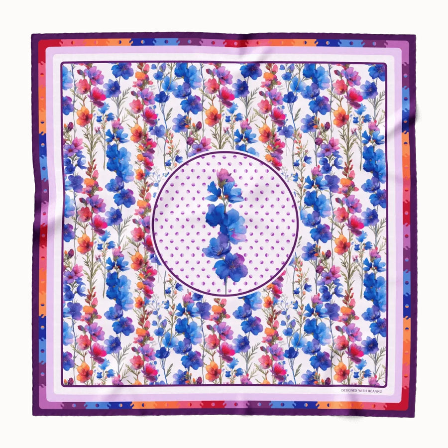 Larkspur Flower Silk Scarf 90, Designed With Meaning