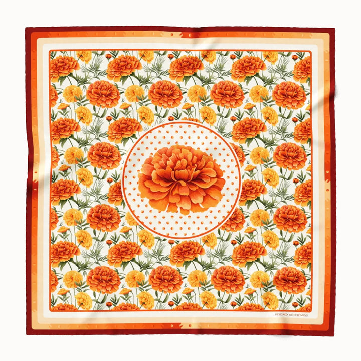 Marigold Flower Silk Scarf 90, Designed With Meaning