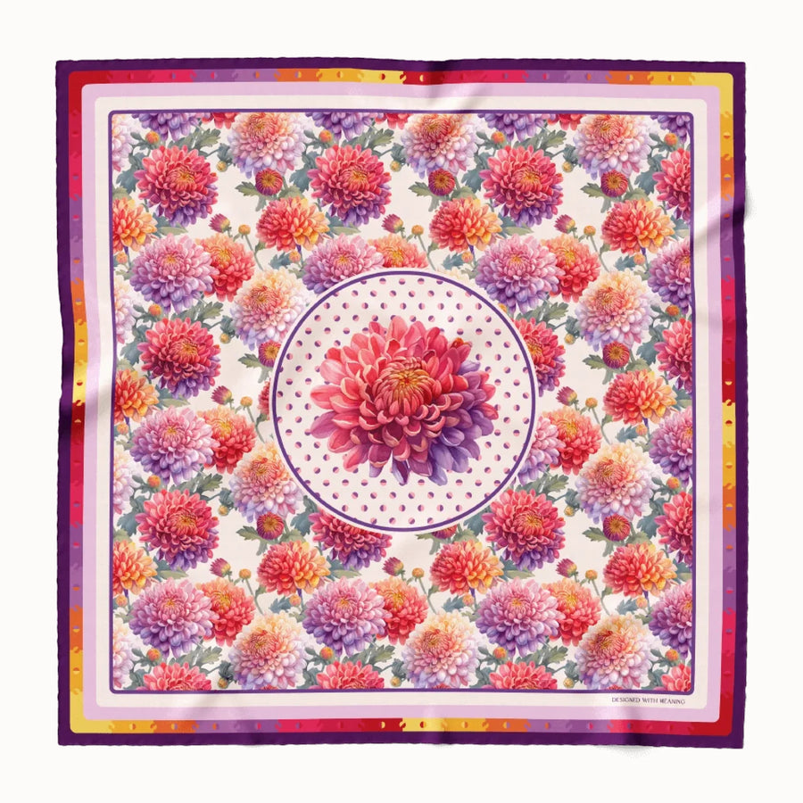 Chrysanthemum Flower Silk Scarf 90, Designed With Meaning