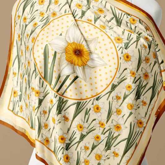 Narcissus Flower Silk Scarf 90, Designed With Meaning