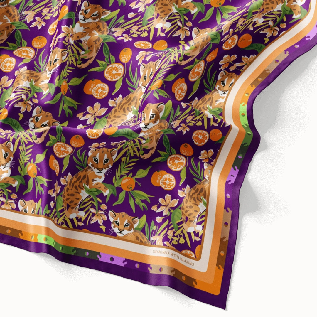 Baby Florida Panther and Oranges Silk Scarf 90, Designed With Meaning