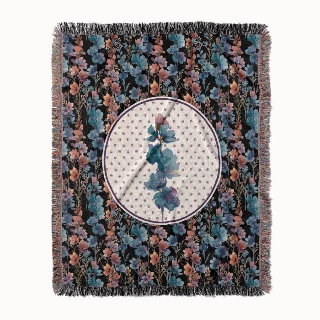 Larkspur Flower Woven Throw Blanket, In Bloom Collection, Designed With Meaning