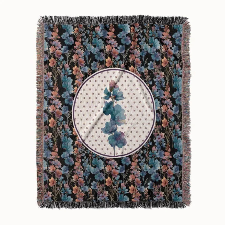 Larkspur Flower Woven Throw Blanket, In Bloom Collection, Designed With Meaning