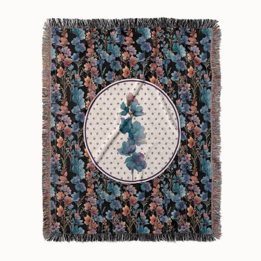 Larkspur Flower Woven Throw Blanket, In Bloom Collection, Designed With Meaning