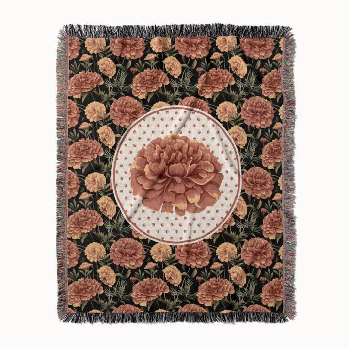 Marigold Flower Woven Throw Blanket, In Bloom Collection, Designed With Meaning