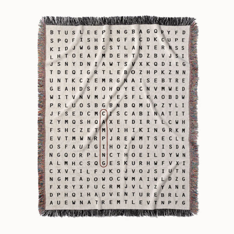Camping Word Search Studio Woven Throw Blanket, Designed With Meaning