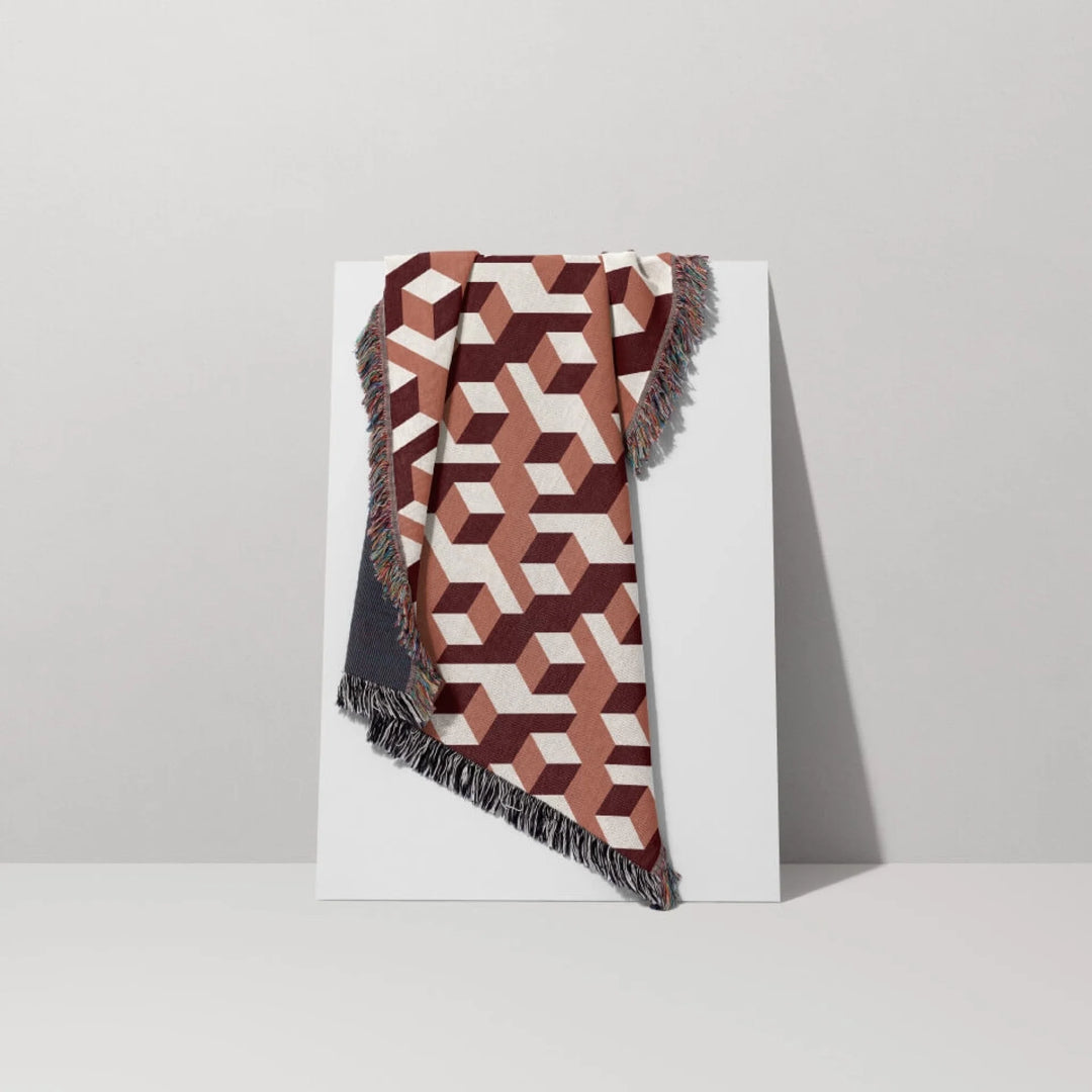 Aligned Designer Woven Throw Blanket, Clay and Garnet, Personalized Gift, Designed With Meaning