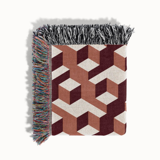 Aligned Designer Woven Throw Blanket, Clay and Garnet, Personalized Gift, Designed With Meaning