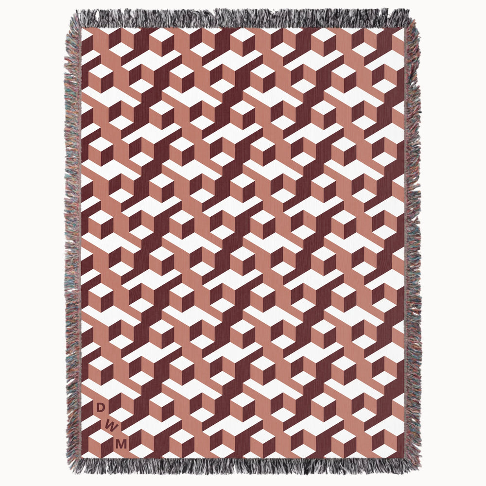 Aligned Designer Woven Throw Blanket, Clay and Garnet, Personalized Gift, Designed With Meaning