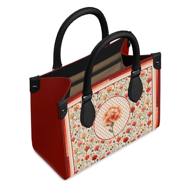 Carnation Flower Mini Shopper, Leather Handbag, Designed With Meaning