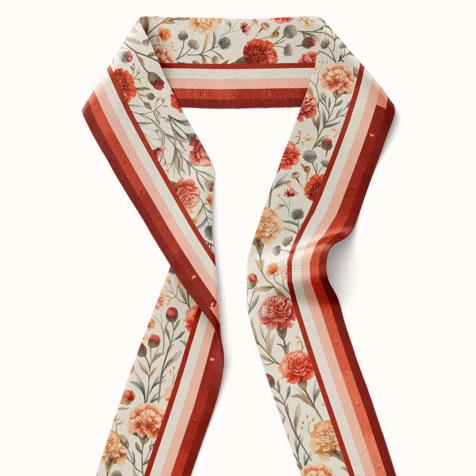 Carnation Flower Silk Ribbon Scarf, Designed With Meaning