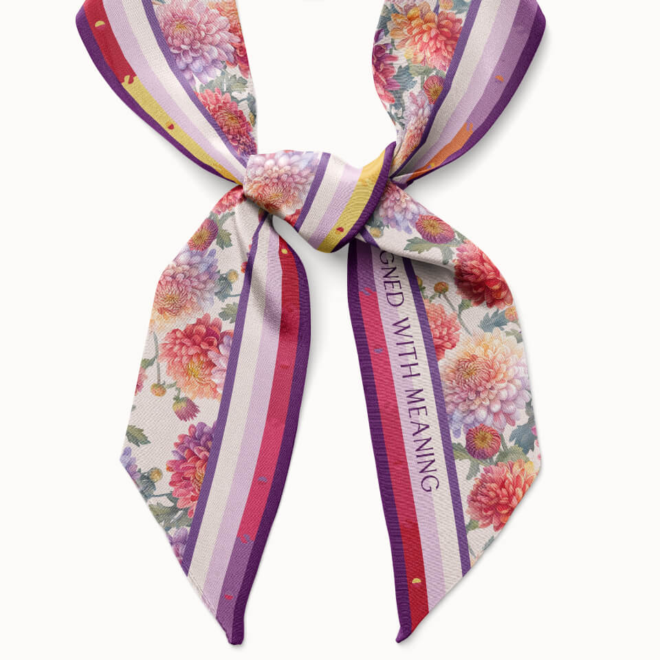 Chrysanthemum Flower Silk Ribbon Scarf, Designed With Meaning