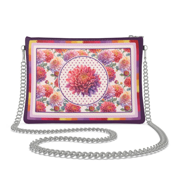 Chrysanthemum Flower Zip Crossbody, Leather Handbag, Designed With Meaning