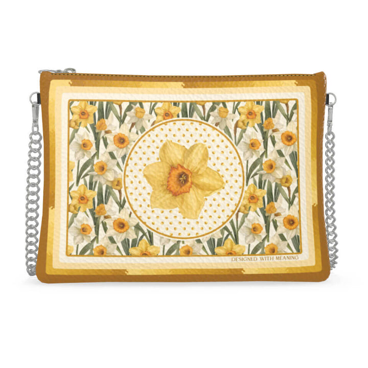 Daffodil Flower Zip Crossbody, Leather Handbag, Designed With Meaning