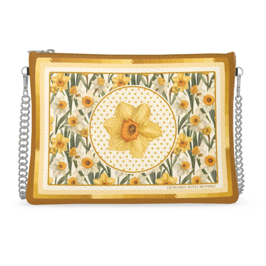 Daffodil Flower Zip Crossbody, Leather Handbag, Designed With Meaning