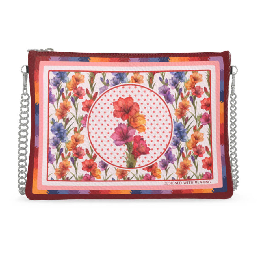 Gladiolus Flower Zip Crossbody, Leather Handbag, Designed With Meaning