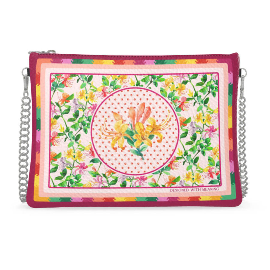 Honeysuckle Flower Zip Crossbody, Leather Handbag, Designed With Meaning