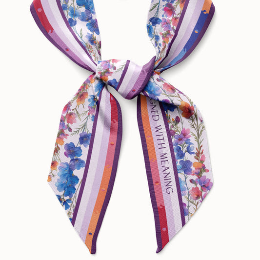 Larkspur Flower Silk Ribbon Scarf, Designed With Meaning