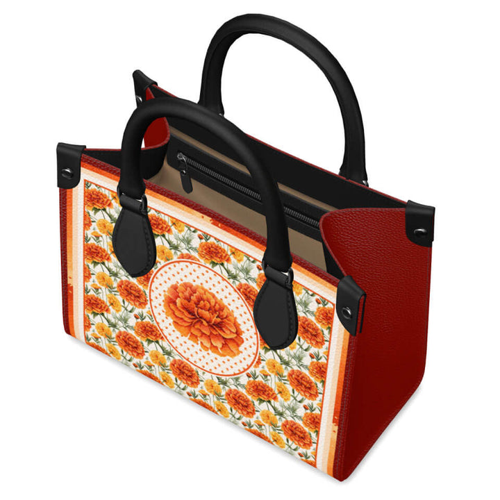 Marigold Flower Mini Shopper, Leather Handbag, Designed With Meaning