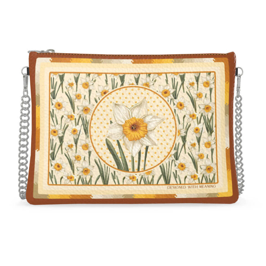 Narcissus Flower Zip Crossbody, Leather Handbag, Designed With Meaning