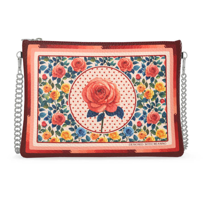 Rose Flower Zip Crossbody, Leather Handbag, Designed With Meaning