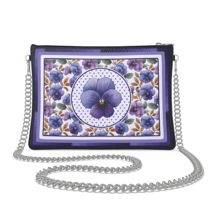 Violet Flower Zip Crossbody, Leather Handbag, Designed With Meaning