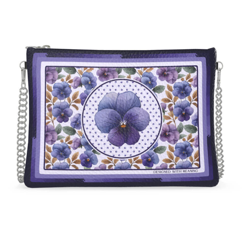 Violet Flower Zip Crossbody, Leather Handbag, Designed With Meaning