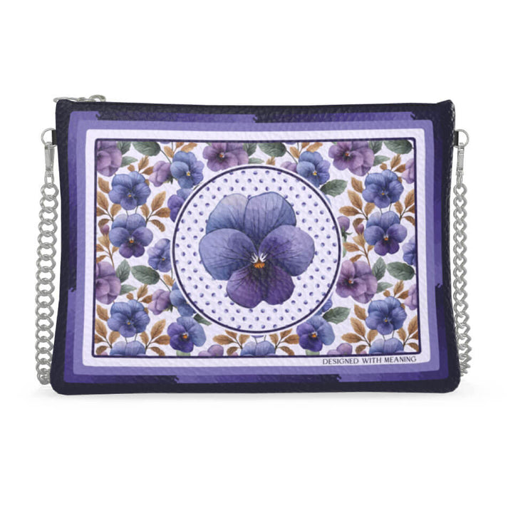 Violet Flower Zip Crossbody, Leather Handbag, Designed With Meaning