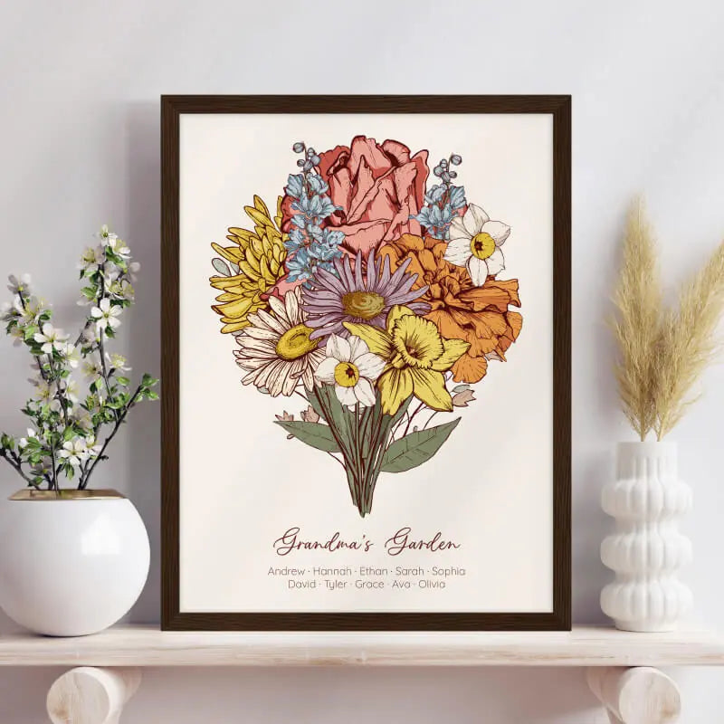 Grandma's Garden Birth Month Flower Bouquet Wall Art