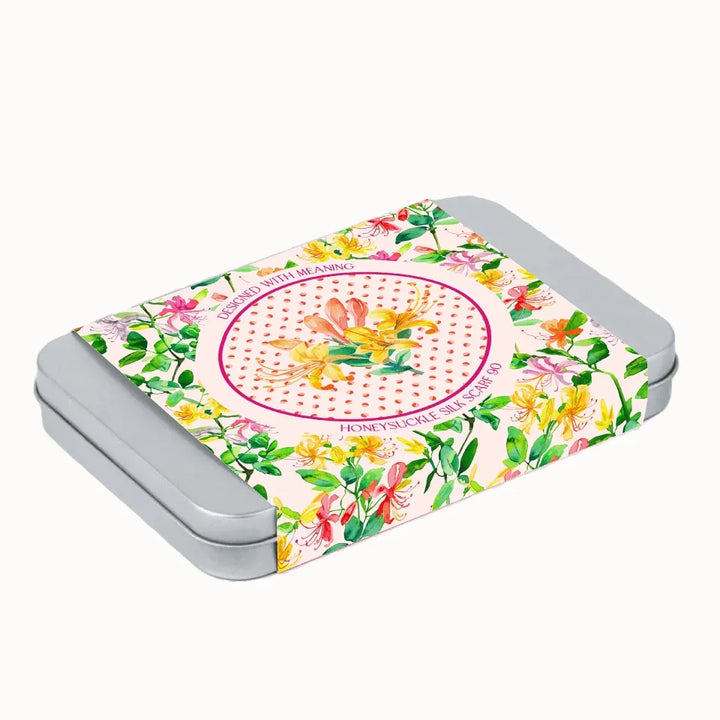 June Honeysuckle Birth Flower Silk Scarf 90 Gift Tin, Designed With Meaning