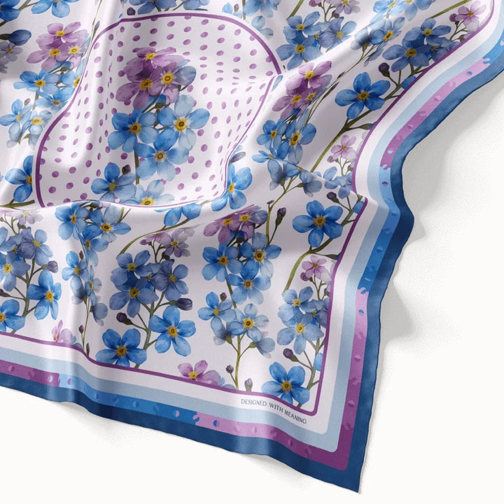 In Memory Forget-Me-Not Flower Silk Scarf 90, Designed With Meaning