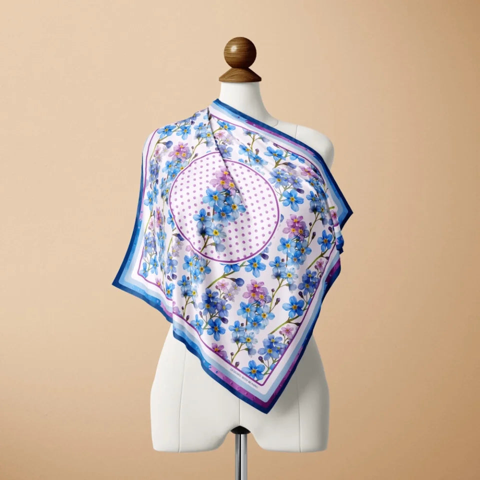 In Memory Forget-Me-Not Flower Silk Scarf 90, Designed With Meaning