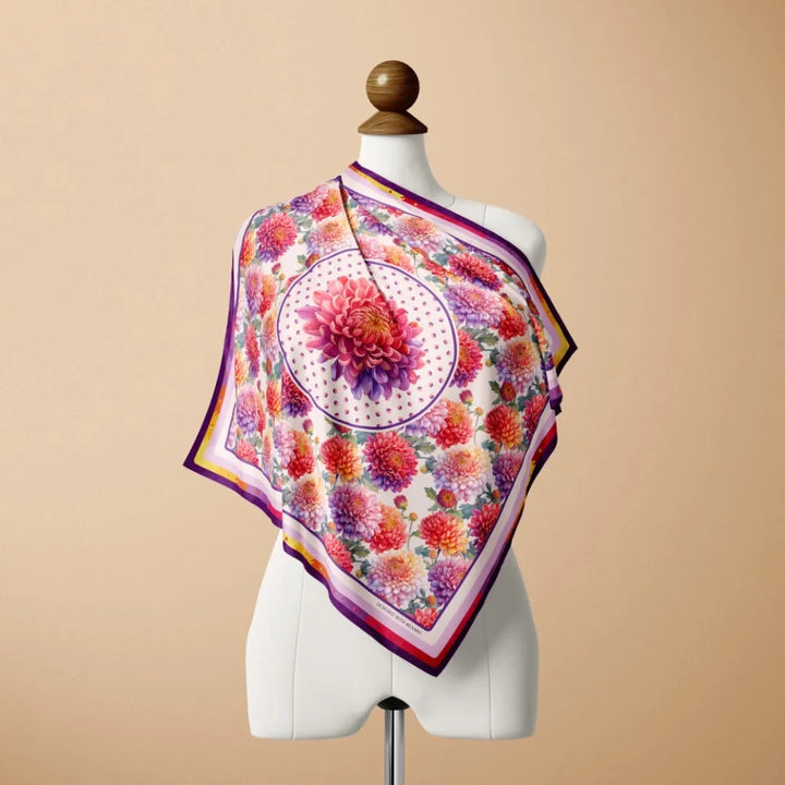 November Chrysanthemum Birth Flower Silk Scarf 90, Designed With Meaning