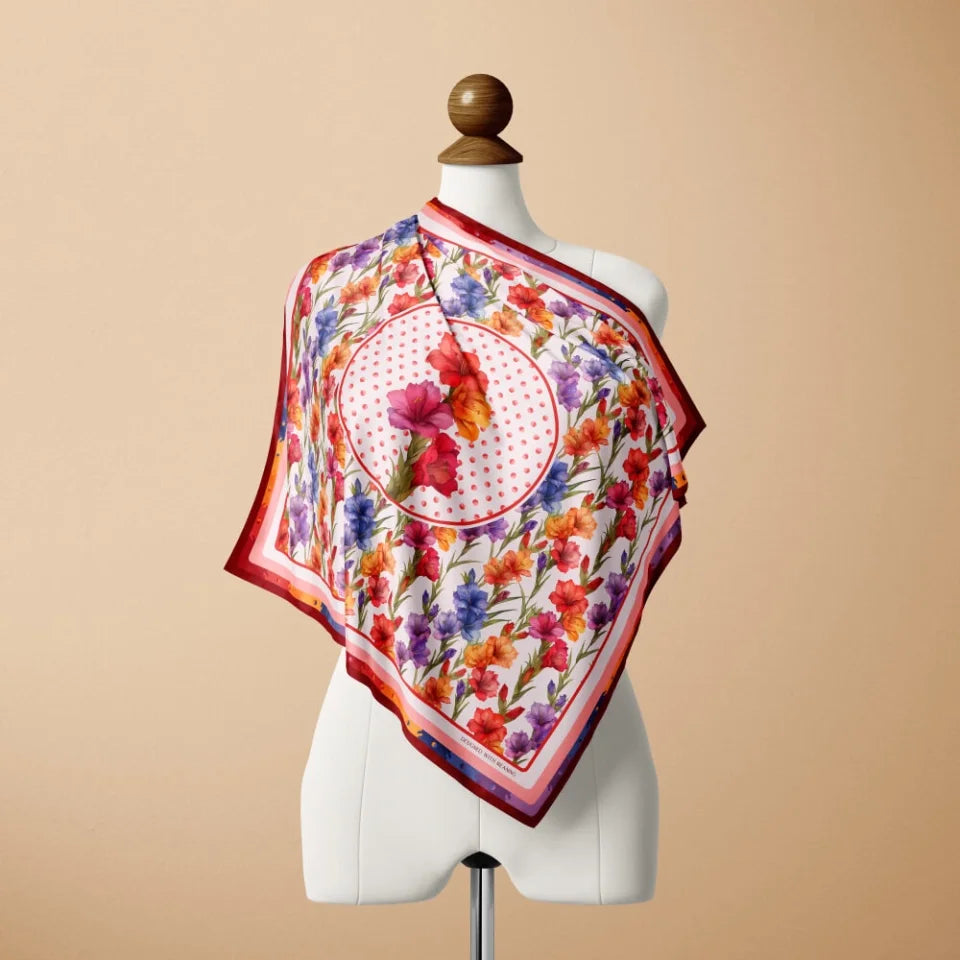 August Gladiolus Birth Flower Silk Scarf 90, Designed With Meaning