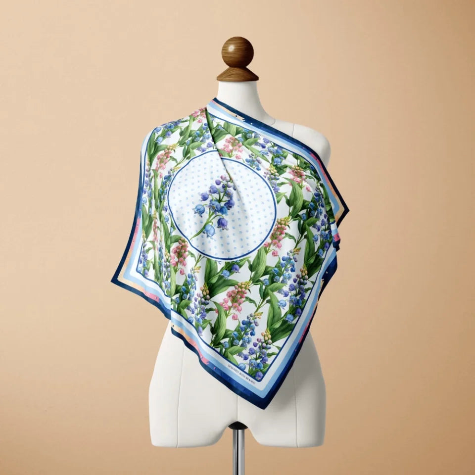 May Lily-of-the-Valley Birth Flower Silk Scarf 90, Designed With Meaning