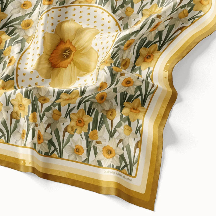 March Daffodil Birth Flower Silk Scarf 90, Designed With Meaning