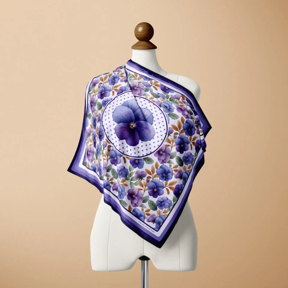 February Violet Birth Flower Silk Scarf 90, Designed With Meaning