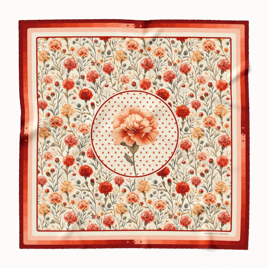 January Carnation Birth Flower Silk Scarf 90, Designed With Meaning