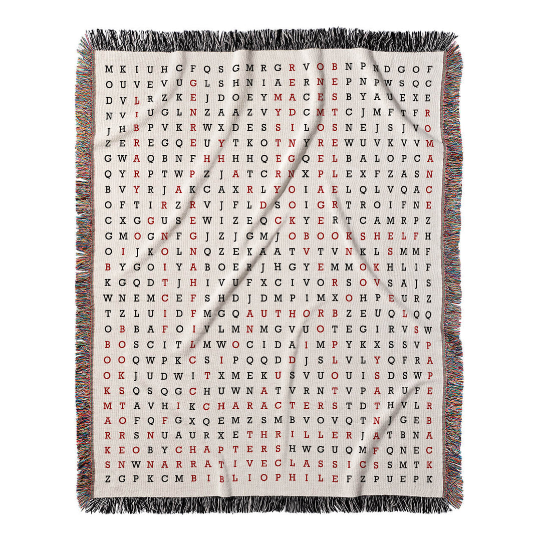 Booklover's Quest Word Search, 50x60 Woven Throw Blanket, Red#color-of-hidden-words_red