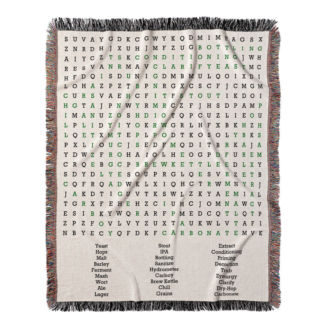 Brewmaster's Blueprint Word Search, 50x60 Woven Throw Blanket, Green#color-of-hidden-words_green