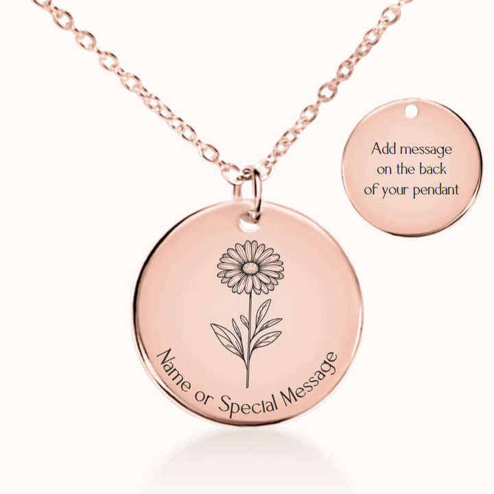 Personalized April Birth Flower Daisy Necklace in Rose Gold, Birthday Gift for Her