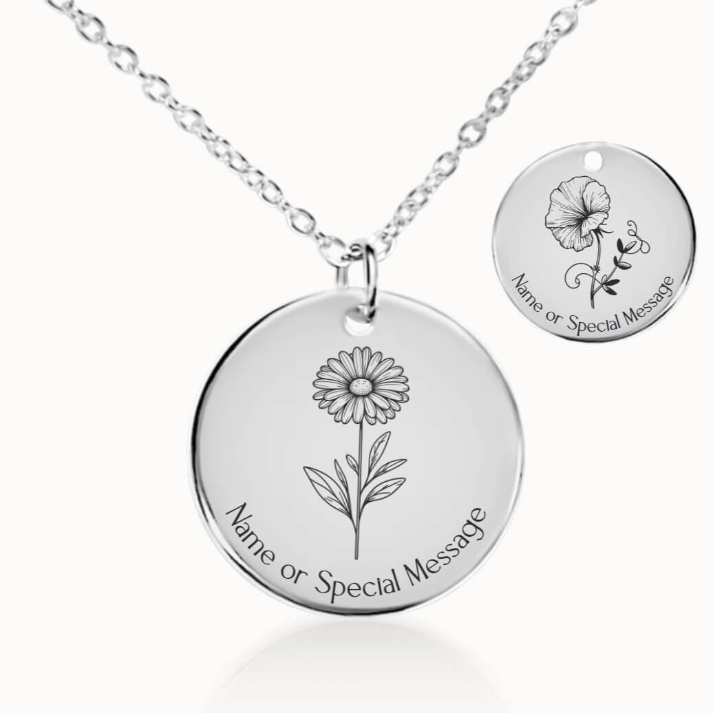 April Birth Flower Necklace, Daisy and Sweet Pea Pendant in Silver, Personalized Birthday Gift for Her