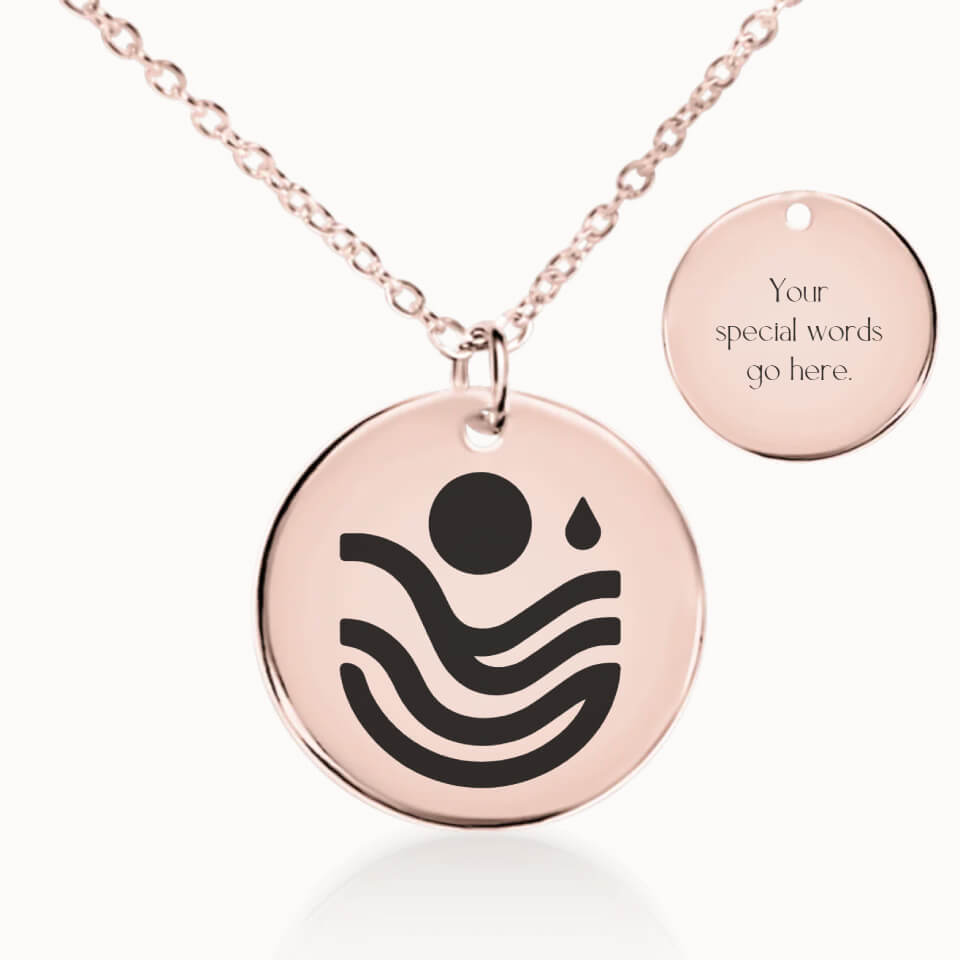 Aquarius Zodiac Pendant Necklace in Rose Gold, Personalized Gift for Her